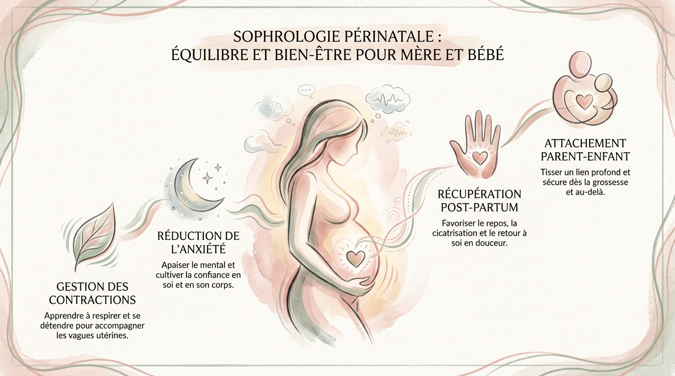 Femme enceinte pratiquant la sophrologie pour son bien-être